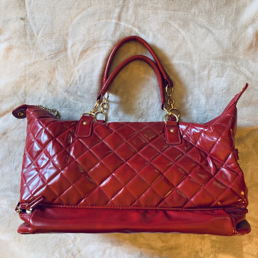 Red Quilted Pleather Travel Bag
